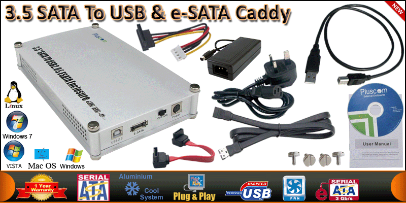 3.5” SATA to USB2.0 Aluminum Enclosure (Black)